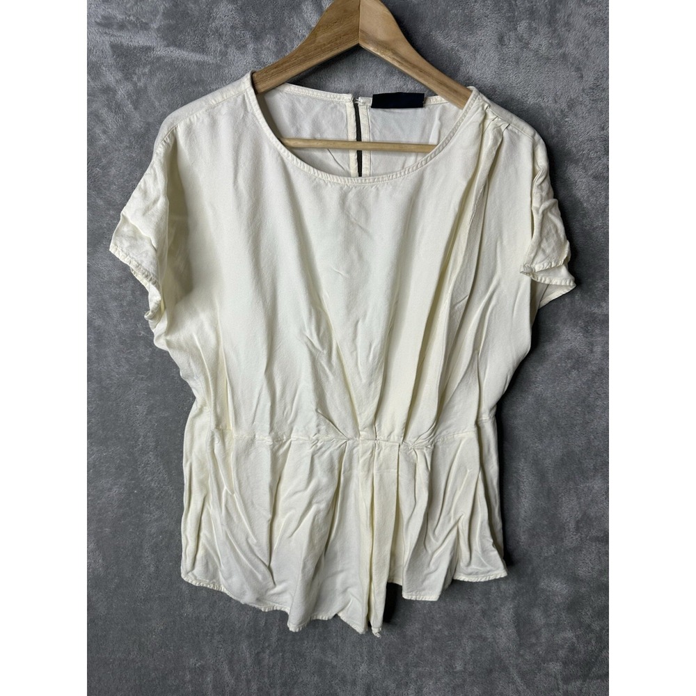 Lane Bryant Shirt Womens 14 Cream Short Sleeve Work Office Pleated